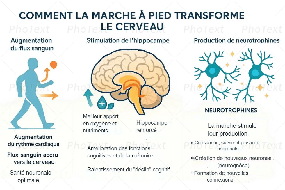 Infographie sur les effets de la marche sur le cerveau
